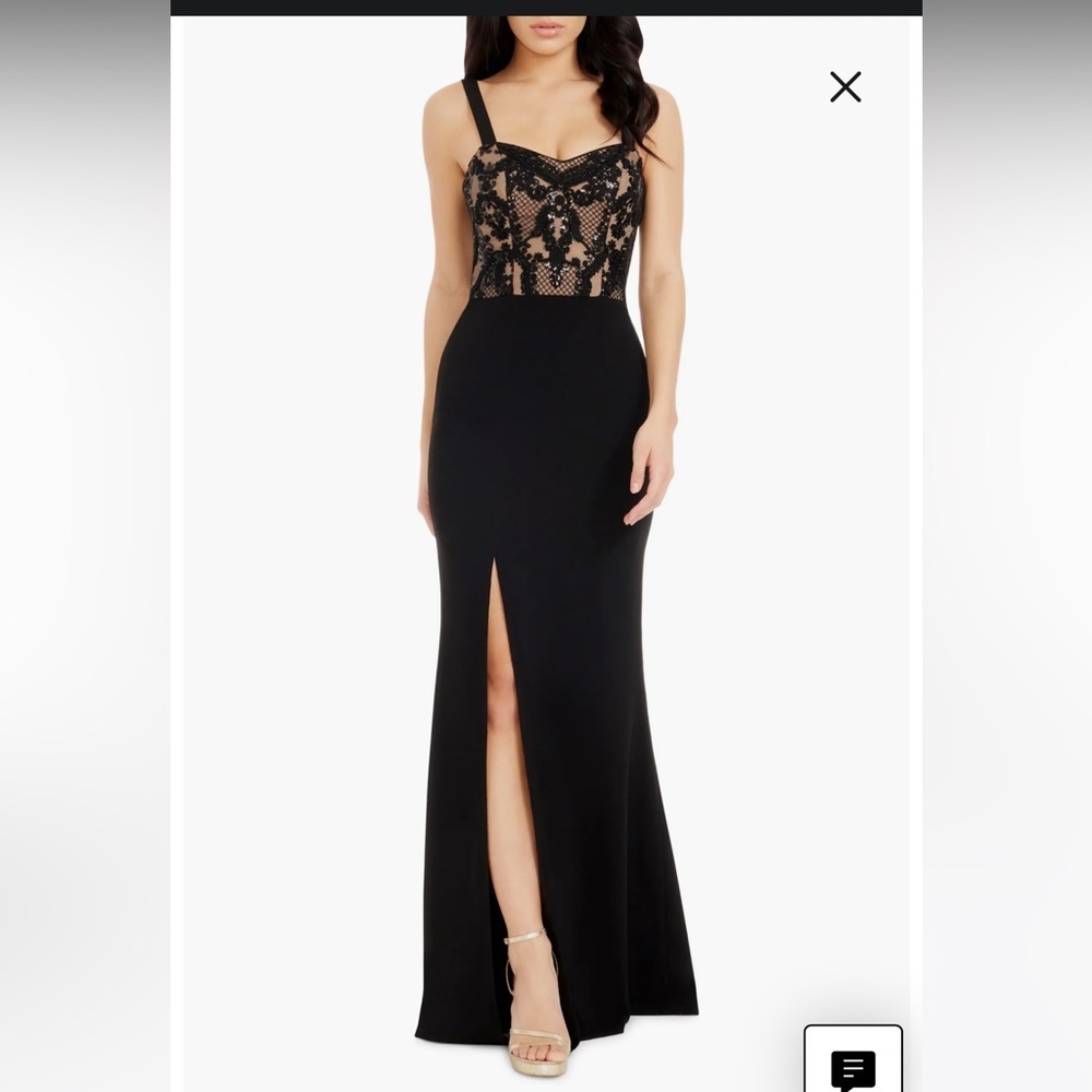 new Dress the Population Monique sequin mesh lace mermaid gown in black beige
